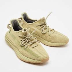 Pre Owned Yeezy x Adidas Green Knit Fabric Boost 350 V2 Sulfur Sneakers Size 44 