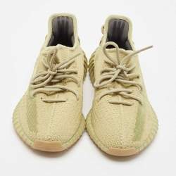 Pre Owned Yeezy x Adidas Green Knit Fabric Boost 350 V2 Sulfur Sneakers Size 44 