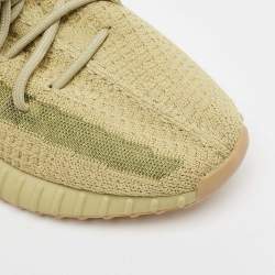 Pre Owned Yeezy x Adidas Green Knit Fabric Boost 350 V2 Sulfur Sneakers Size 44 