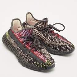 Pre Owned Yeezy x Adidas Black Knit Fabric Boost 350 V2 Yecheil Sneakers Size 42