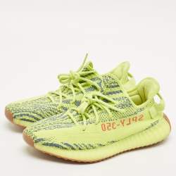 Yeezy x Adidas Neon Yellow Knit Fabric Boost 350 V2 Semi Frozen Yellow Sneakers Size 44