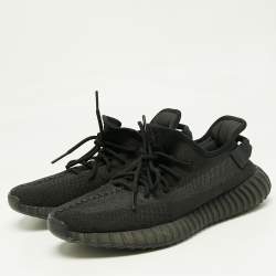 Pre Owned Yeezy x Adidas Black Knit Fabric Boost 350 V2 Onyx Sneakers Size 42 2/3