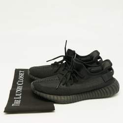Pre Owned Yeezy x Adidas Black Knit Fabric Boost 350 V2 Onyx Sneakers Size 42 2/3