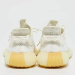 Pre Owned Yeezy x Adidas White Knit Fabric Boost 350 V2 Cream Sneakers Size 42 2/3
