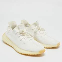 Pre Owned Yeezy x Adidas White Knit Fabric Boost 350 V2 Cream Sneakers Size 42 2/3