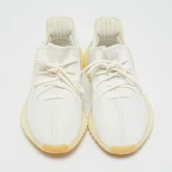 Pre Owned Yeezy x Adidas White Knit Fabric Boost 350 V2 Cream Sneakers Size 42 2/3