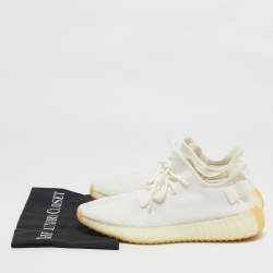 Pre Owned Yeezy x Adidas White Knit Fabric Boost 350 V2 Cream Sneakers Size 42 2/3
