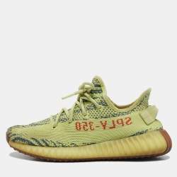 Pre Owned Yeezy x Adidas Yellow/Blue Knit Fabric Boost 350 V2 Semi Frozen Yellow Sneakers Size 40