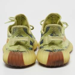 Pre Owned Yeezy x Adidas Yellow/Blue Knit Fabric Boost 350 V2 Semi Frozen Yellow Sneakers Size 40