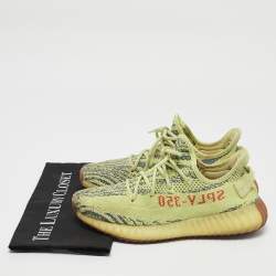 Pre Owned Yeezy x Adidas Yellow/Blue Knit Fabric Boost 350 V2 Semi Frozen Yellow Sneakers Size 40