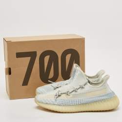 Yeezy x Adidas Blue/White Knit Fabric Boost 350 V2 Cloud White (Non-Reflective) Sneakers 43 1/3