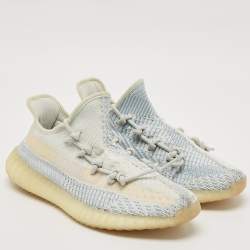 Yeezy x Adidas Blue/White Knit Fabric Boost 350 V2 Cloud White (Non-Reflective) Sneakers 43 1/3