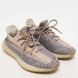 Yeezy x Adidas Grey/Blue Knit Fabric Boost 350 V2 "Ash Pearl" Low Top Sneakers Size 38 2/3