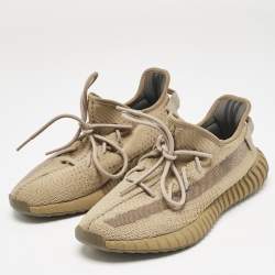 Pre Owned Yeezy x adidas Brown Cotton Knit Boost 350 V2 Earth Sneakers Size 43 2/3