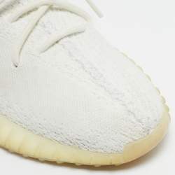 Pre Owned Yeezy x Adidas White Knit Fabric Boost 350 V2 Up Sneakers Size 44 2/3