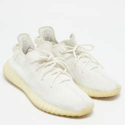 Pre Owned Yeezy x Adidas White Knit Fabric Boost 350 V2 Up Sneakers Size 44 2/3