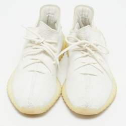 Pre Owned Yeezy x Adidas White Knit Fabric Boost 350 V2 Up Sneakers Size 44 2/3