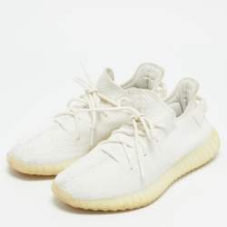 Pre Owned Yeezy x Adidas White Knit Fabric Boost 350 V2 Up Sneakers Size 44 2/3