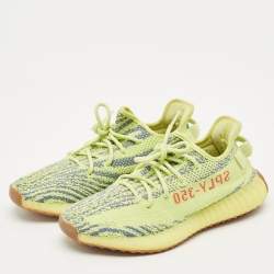 Yeezy x Adidas Neon Yellow Knit Fabric Boost 350 V2 Semi Frozen Yellow Sneakers Size 42 2/3