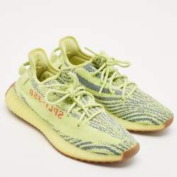 Yeezy x Adidas Neon Yellow Knit Fabric Boost 350 V2 Semi Frozen Yellow Sneakers Size 42 2/3
