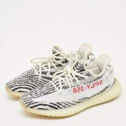 Yeezy x Adidas White/Black Knit Fabric Boost 350 V2 Zebra Sneakers Size 43 1/3