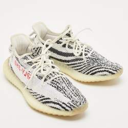 Yeezy x Adidas White/Black Knit Fabric Boost 350 V2 Zebra Sneakers Size 43 1/3