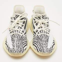 Yeezy x Adidas White/Black Knit Fabric Boost 350 V2 Zebra Sneakers Size 43 1/3