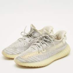 Yeezy x Adidas White/Grey Knit Fabric Boost 350 V2 Static (Non Reflective) Sneakers Size 42 2/3