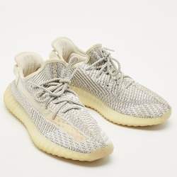 Yeezy x Adidas White/Grey Knit Fabric Boost 350 V2 Static (Non Reflective) Sneakers Size 42 2/3