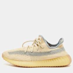 Pre Owned Yeezy x Adidas Beige/Blue Knit Fabric Boost 350 V2 Linen Sneakers Size 43 1/3