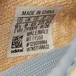 Pre Owned Yeezy x Adidas Beige/Blue Knit Fabric Boost 350 V2 Linen Sneakers Size 43 1/3