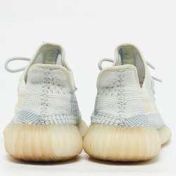 Pre Owned Yeezy x Adidas Blue/White Knit Fabric Boost 350 V2 Cloud White (Non-Reflective) Sneakers 43 1/3