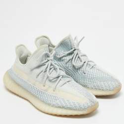 Pre Owned Yeezy x Adidas Blue/White Knit Fabric Boost 350 V2 Cloud White (Non-Reflective) Sneakers 43 1/3