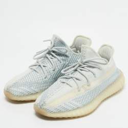 Pre Owned Yeezy x Adidas Blue/White Knit Fabric Boost 350 V2 Cloud White (Non-Reflective) Sneakers 43 1/3