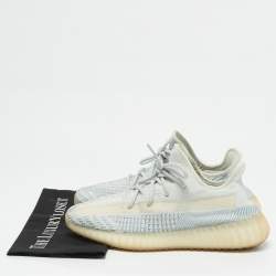 Pre Owned Yeezy x Adidas Blue/White Knit Fabric Boost 350 V2 Cloud White (Non-Reflective) Sneakers 43 1/3