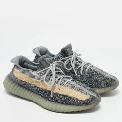 Adidas x Yeezy Boost 350 V2 Ash Blue/Grey Knit Fabric Lace Up Sneakers Size 44 2/3
