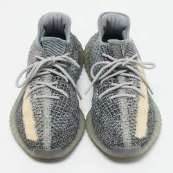 Adidas x Yeezy Boost 350 V2 Ash Blue/Grey Knit Fabric Lace Up Sneakers Size 44 2/3