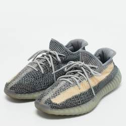 Adidas x Yeezy Boost 350 V2 Ash Blue/Grey Knit Fabric Lace Up Sneakers Size 44 2/3