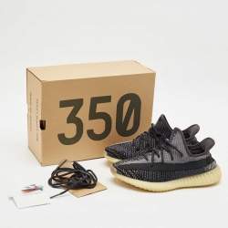 Pre Owned Yeezy x Adidas Black/Blue Knit Fabric Boost 350 V2 Carbon Sneakers Size 44