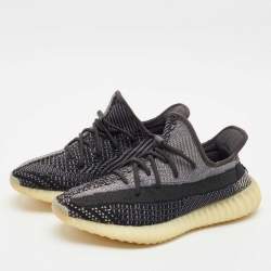 Pre Owned Yeezy x Adidas Black/Blue Knit Fabric Boost 350 V2 Carbon Sneakers Size 44