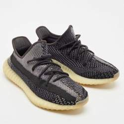 Pre Owned Yeezy x Adidas Black/Blue Knit Fabric Boost 350 V2 Carbon Sneakers Size 44