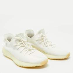 Yeezy x Adidas White Knit Fabric Boost 350 V2 White Sneakers Size 44