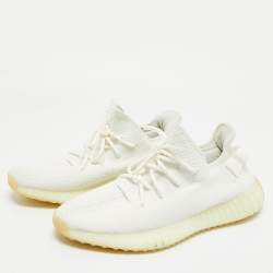 Yeezy x Adidas White Knit Fabric Boost 350 V2 White Sneakers Size 44