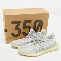 Yeezy x Adidas White/Grey Knit Fabric Boost 350 V2 Static (Non Reflective) Sneakers Size 46