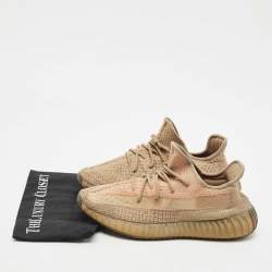 Pre Owned Yeezy x Adidas Brown Knit Fabric Boost 350 V2 Sand Taupe Sneakers Size 44 2/3