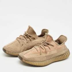 Pre Owned Yeezy x Adidas Brown Knit Fabric Boost 350 V2 Sand Taupe Sneakers Size 44 2/3