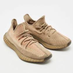 Pre Owned Yeezy x Adidas Brown Knit Fabric Boost 350 V2 Sand Taupe Sneakers Size 44 2/3