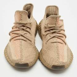 Pre Owned Yeezy x Adidas Brown Knit Fabric Boost 350 V2 Sand Taupe Sneakers Size 44 2/3
