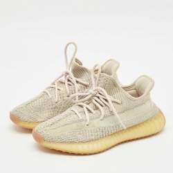Pre Owned Yeezy x Adidas Pale Green Knit Fabric Boost 350 V2 Citrin (Non-Reflective) Sneakers Size 40