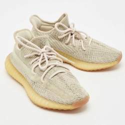 Pre Owned Yeezy x Adidas Pale Green Knit Fabric Boost 350 V2 Citrin (Non-Reflective) Sneakers Size 40